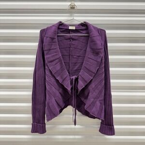 Valentino Roma Purple Wool Knit Drape Front Tie Cardigan Sweater Women's